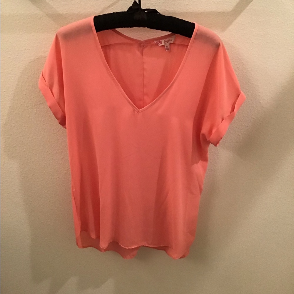 Candie’s V Neck Short Sleeve Peach Blouse Size Medium